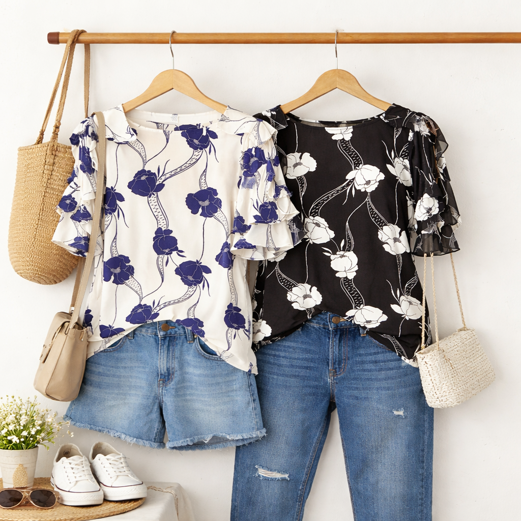 Winslow Collection - Women’s Mono Bloom Cold Shoulder Boatneck Ruffle Blouse - G523101L46