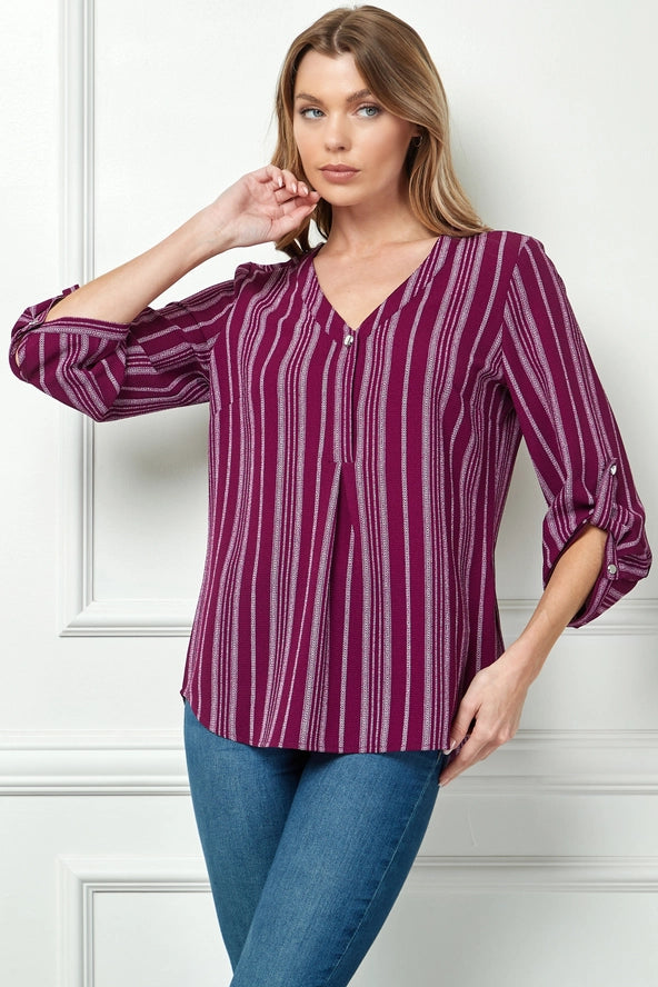Colección Winslow - Blusa de Mujer con Rayas, Escote en V y Mangas con Botón - G943145G76