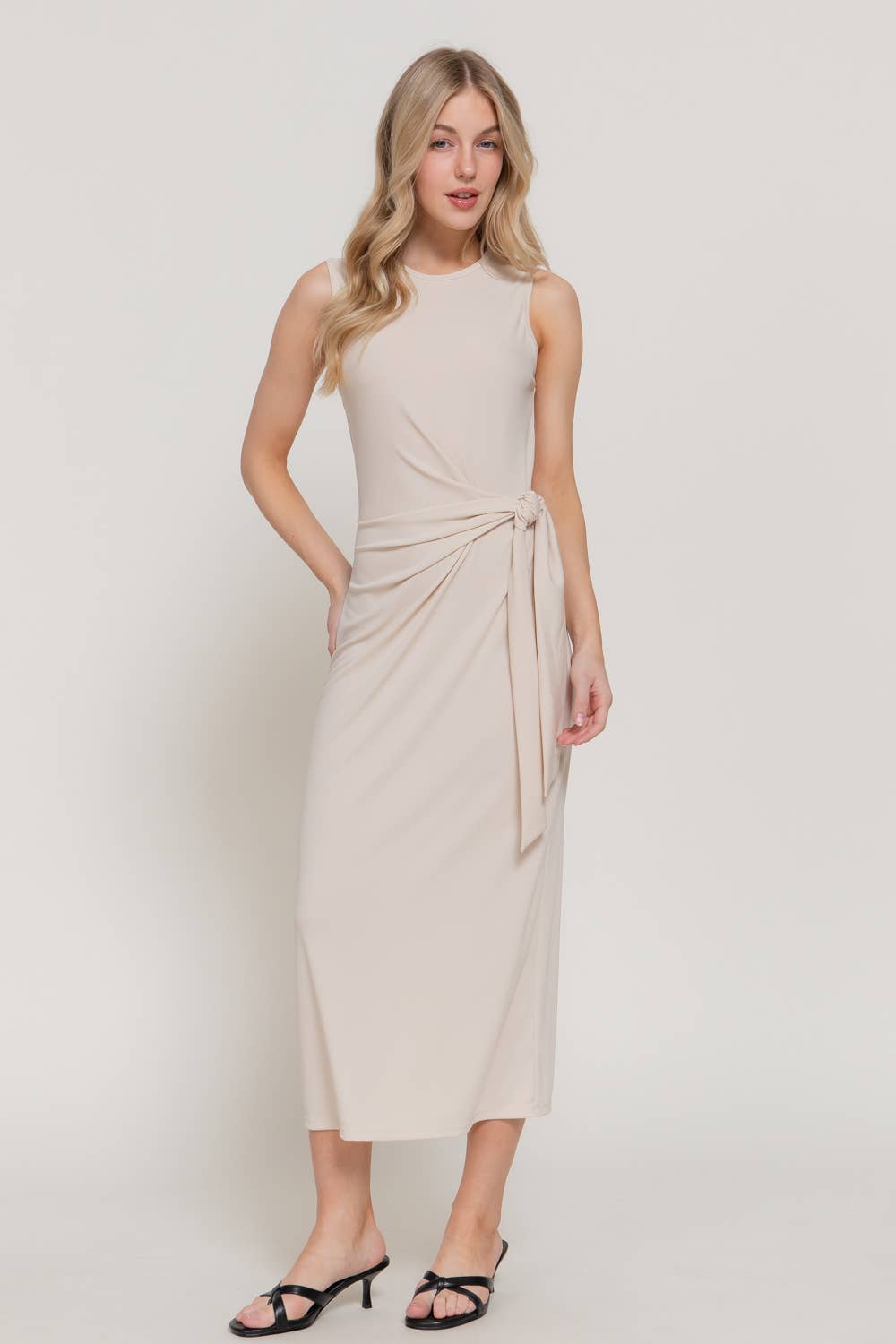Active USA - Vestido Midi sin Mangas con Cuello Redondo y Detalle en la Cintura para Mujer - D15175