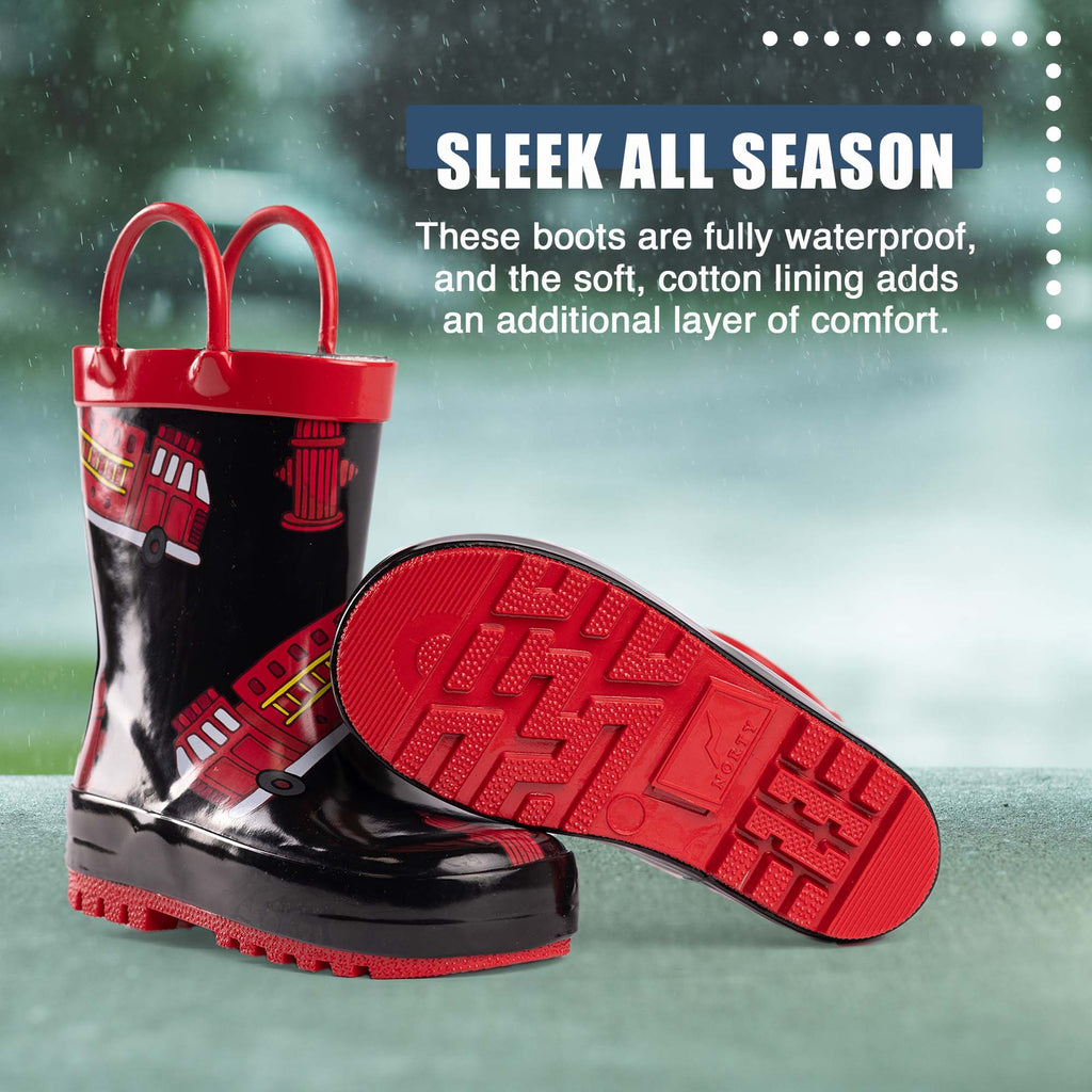 Norty New Waterproof Rain Boots - 40742 - Black Firetrucks