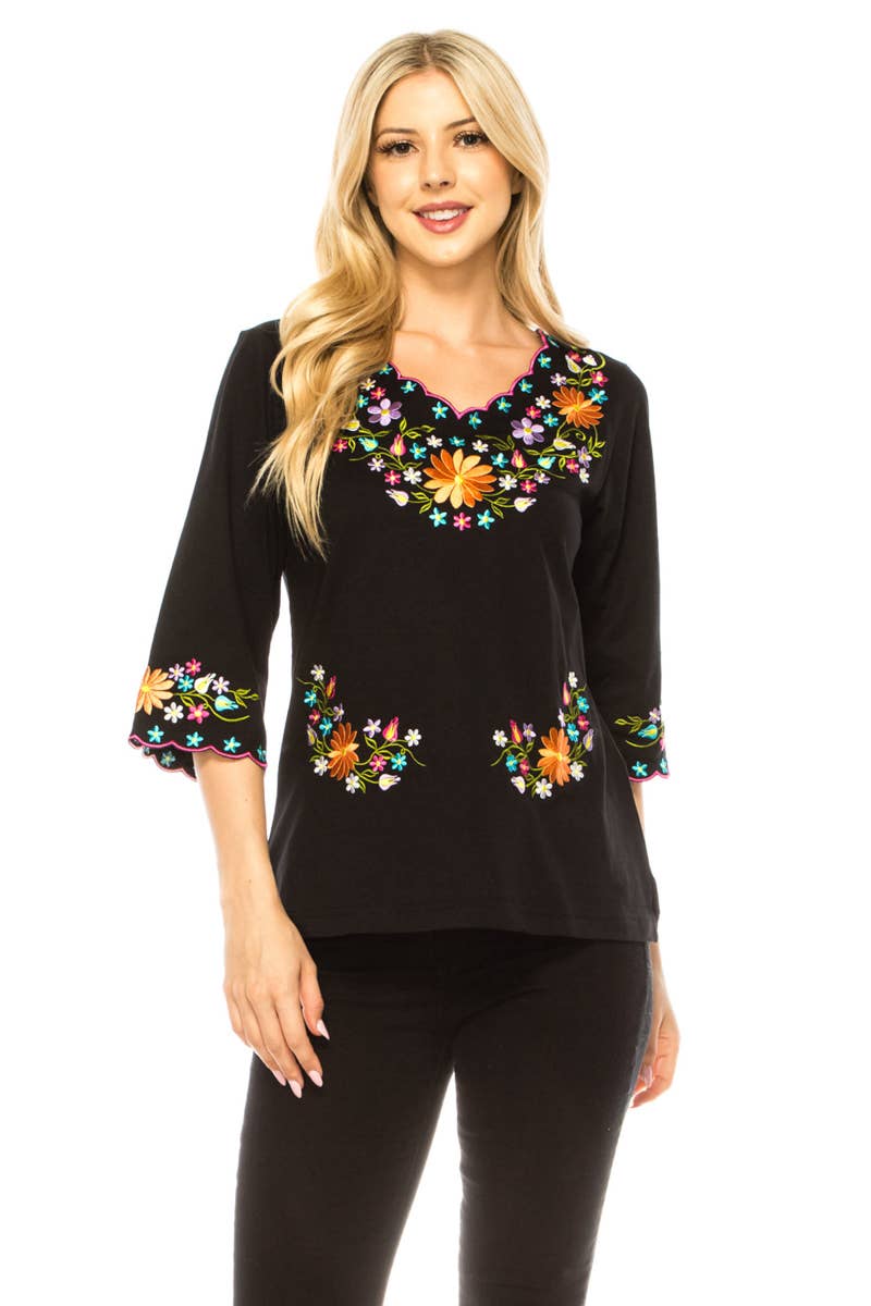 Adult Women's Traditional Embroidered 3 Quarter Sleeve - MT804