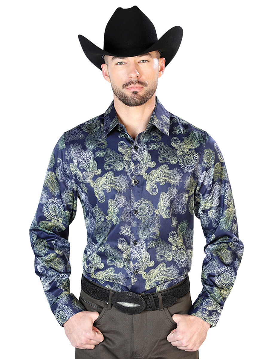 Men's Blue Casual Long Sleeve Shirt 43666