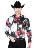 Men's Black And White Flowers Casual Long Sleeve Shirt 43670
