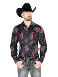 Men's Black Red Casual Long Sleeve Shirt 43673