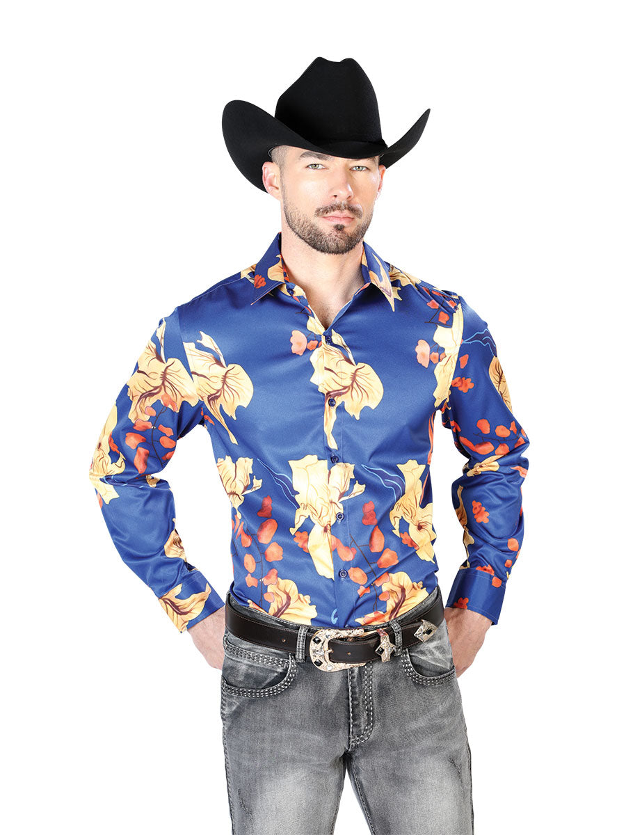 Men's Blue Casual Long Sleeve Shirt 43676