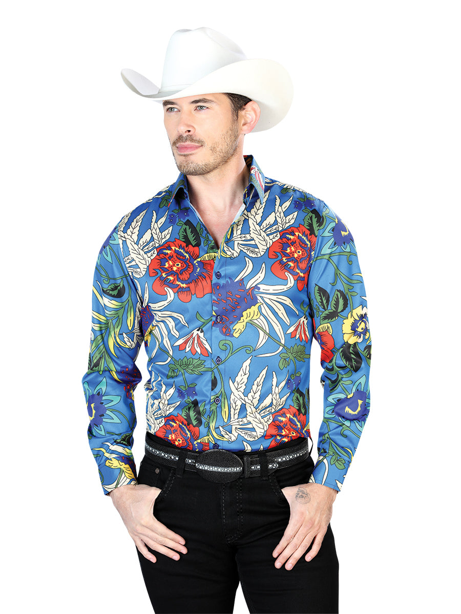 Men's Blue Casual Long Sleeve Shirt 43677