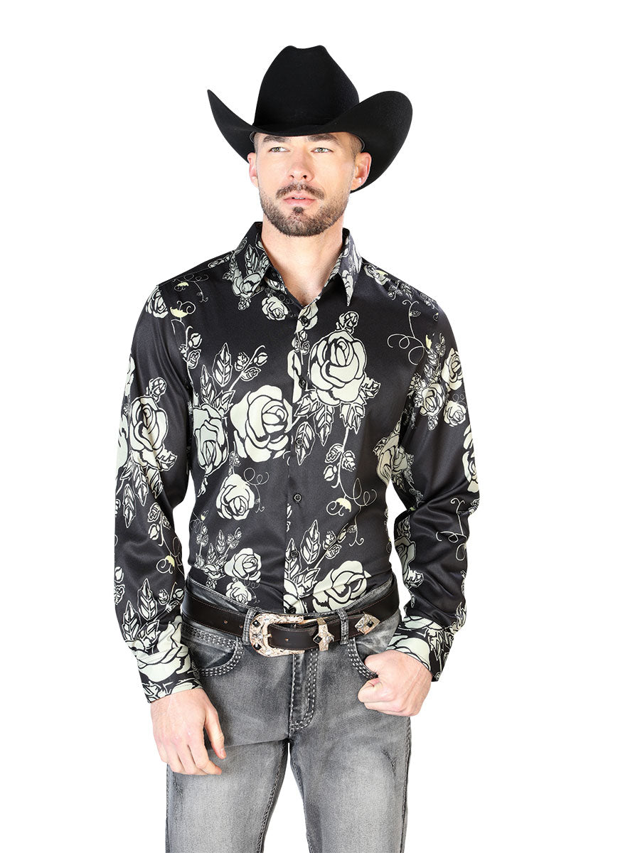 Men's Black Casual Long Sleeve Shirt 43679