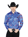 Men's Blue Casual  Long Sleeve Shirt 43942