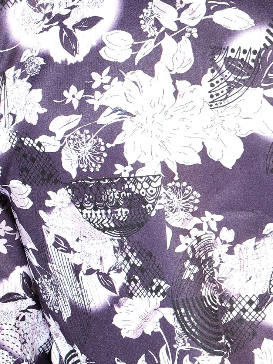 Men's Purple Flower Print Long Sleeve Shirt 43948