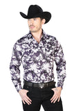 Men's Purple Flower Print Long Sleeve Shirt 43948