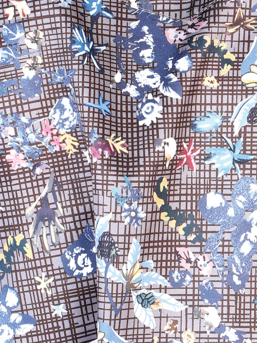Camisa casual de manga larga con estampado floral azul marino 43953