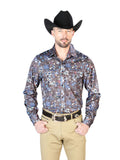 Camisa casual de manga larga con estampado floral azul marino 43953