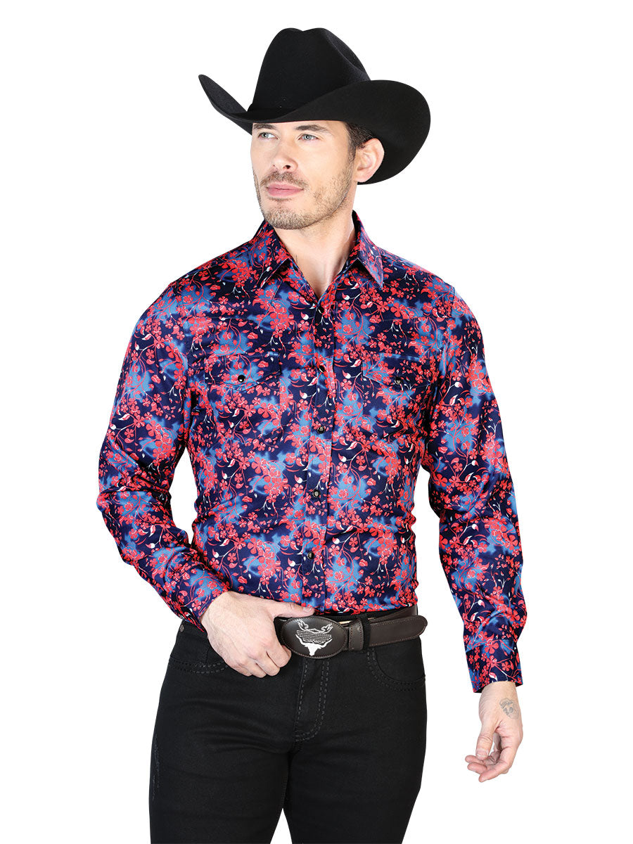 Camisa de Manga Larga Informal Azul y Roja 43956