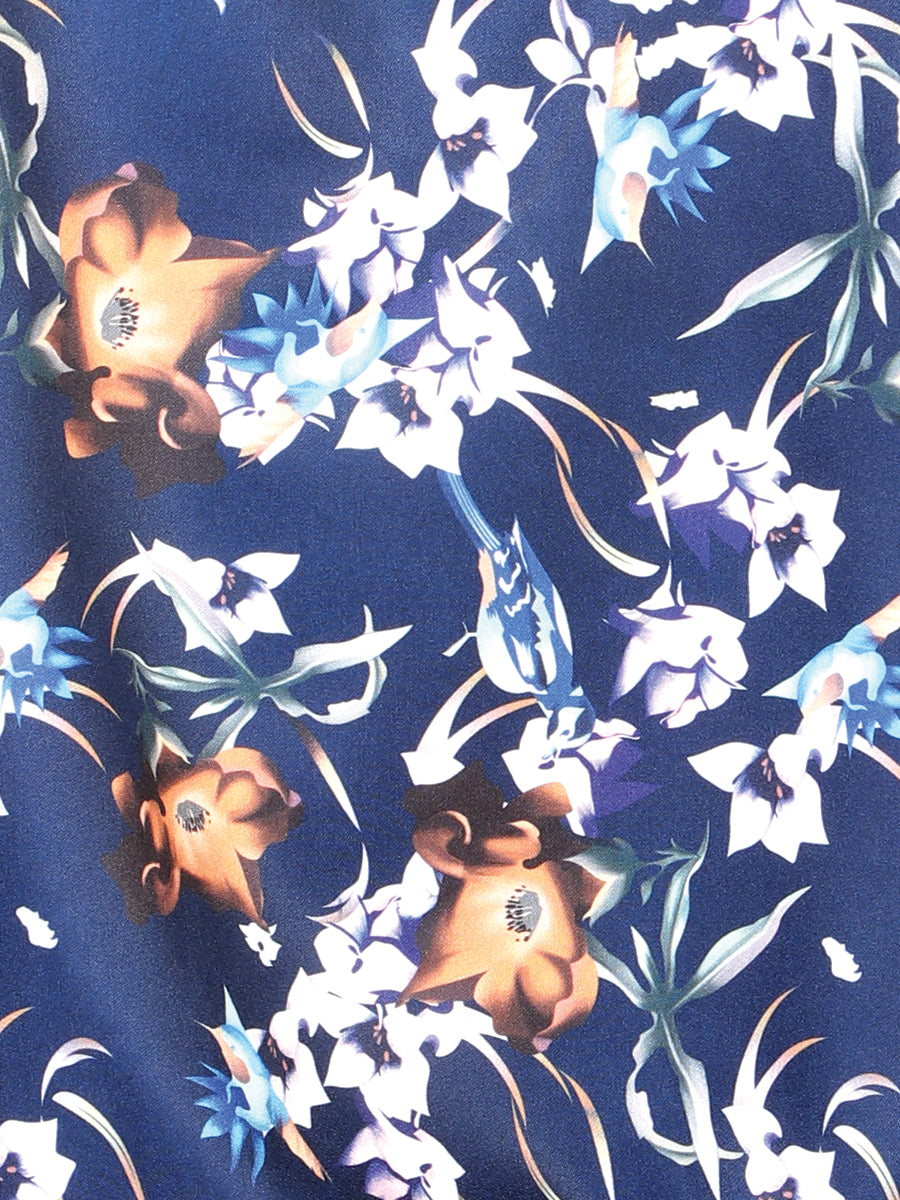 Camisa Casual Manga Larga Flores Azules 43957