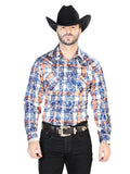 Camisa de Manga Larga Casual Azul Naranja 44063