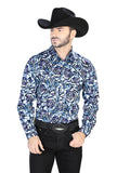 Men's Blue Rose Print Casual Long Sleeve Shirt 44069
