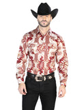 Camisa casual de manga larga burdeos y dorada 44071
