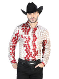 Camisa informal de manga larga burdeos y dorada 44072