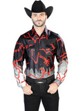 Men's Black Red Casual Long Sleeve Shirt 44074