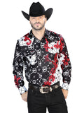 Men's Black And Red Casual Long Sleeve Shirt 44076