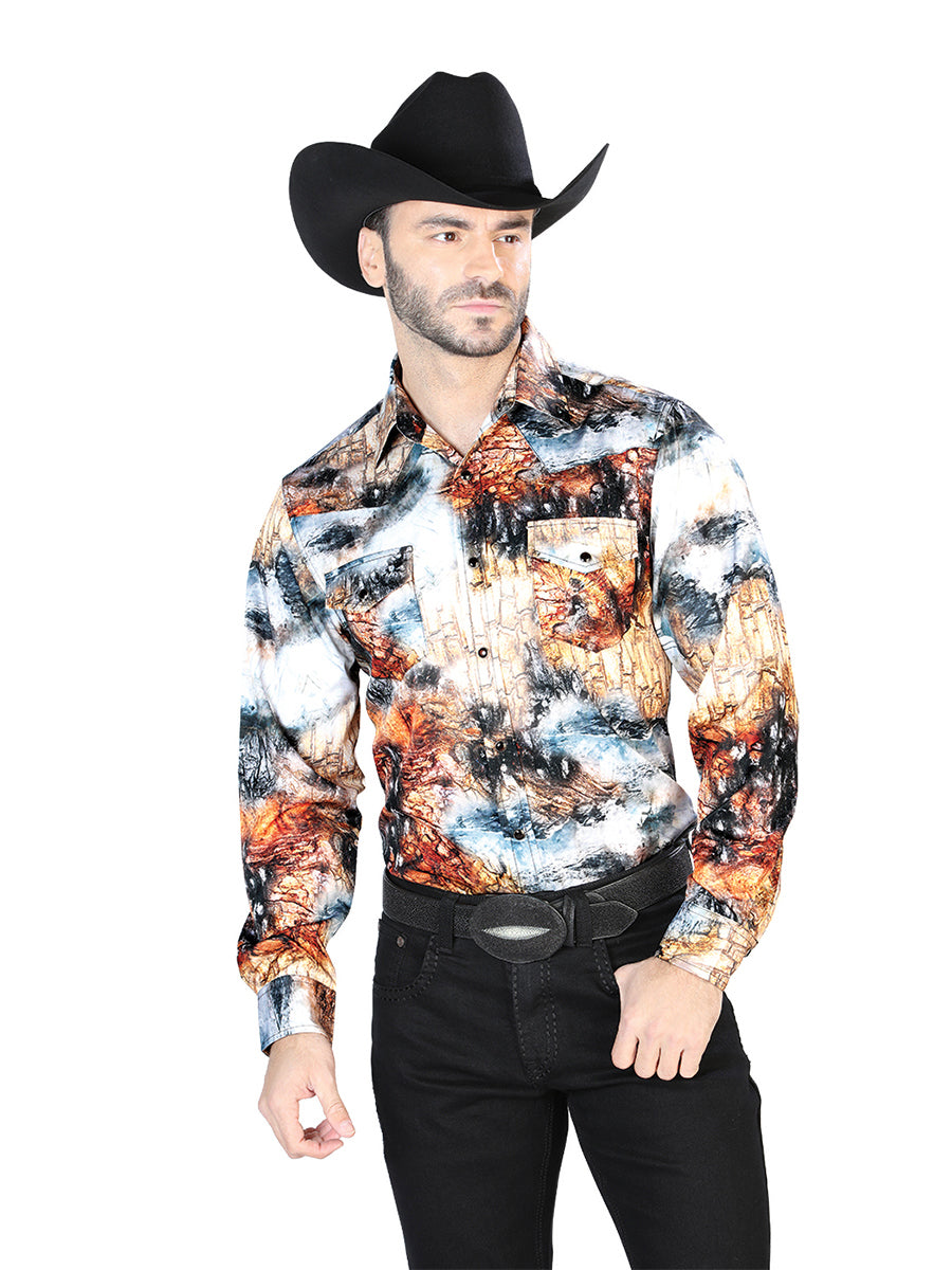Camisa amarilla y negra informal de manga larga 44079