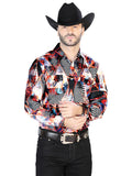 Men's Burgundy/White Casual Long Sleeve Shirt 44084
