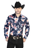 Men's Navy/Roses Casual Long Sleeve Shirt 44089
