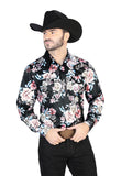 Men's Black/Print Roses Casual Long Sleeve Shirt 44111
