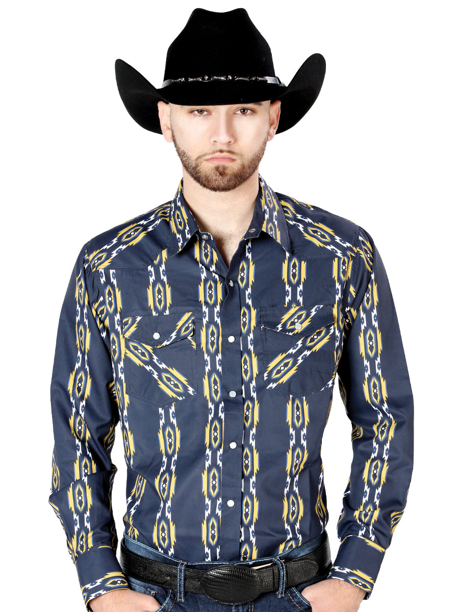 Men's Blue Long Sleeve Cowboy Shirt 44219