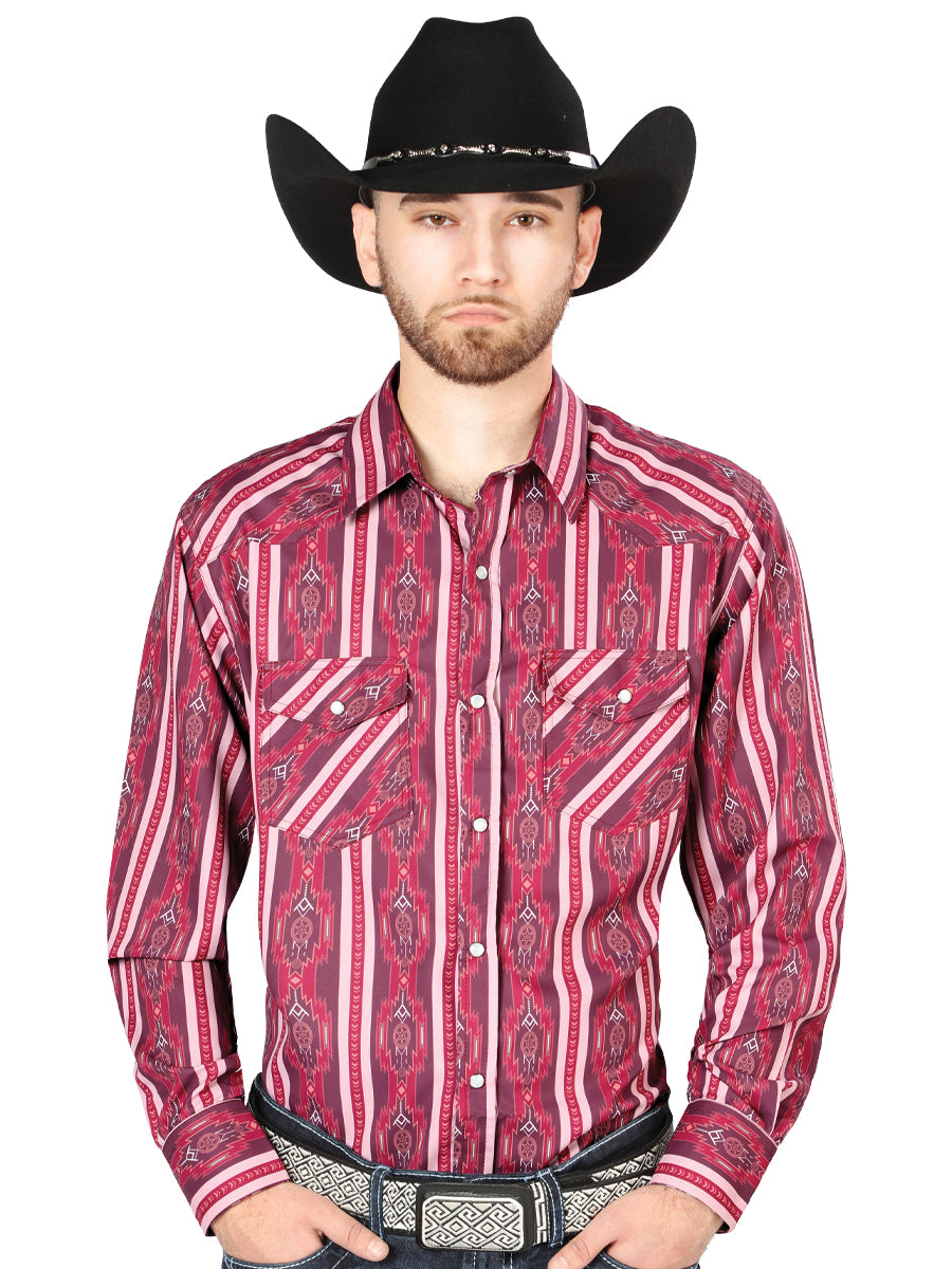 Men's Burgundy Long Sleeve Cowboy Shirt 44221