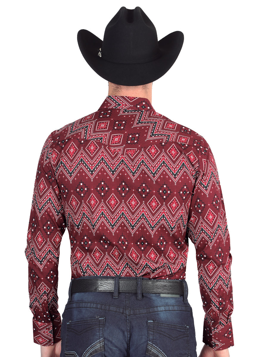Men's Casual Long-Sleeve Shirt by El General Burgundy 44431
