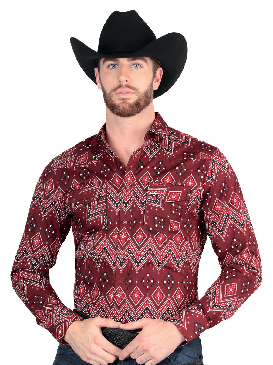Men's Casual Long-Sleeve Shirt by El General Burgundy 44431