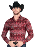 Men's Casual Long-Sleeve Shirt by El General Burgundy 44431