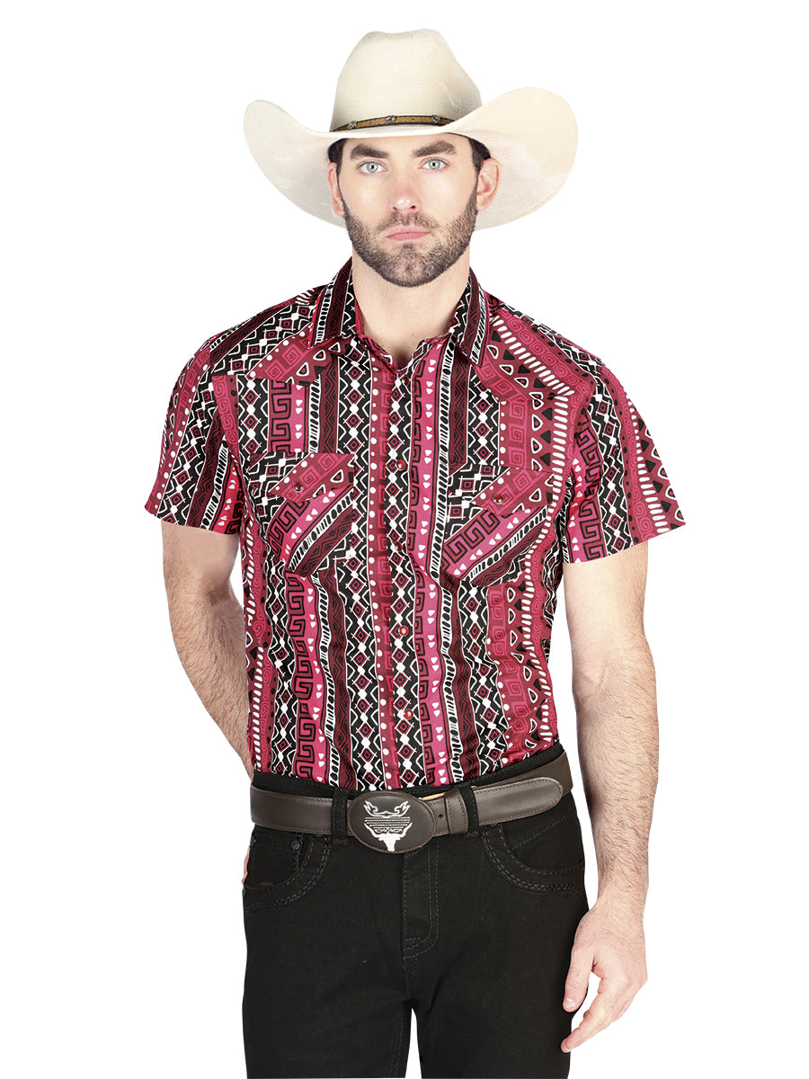 Men's El General Western Shirt - Burgundy 44456