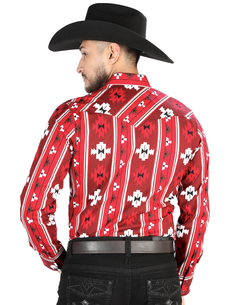 Men's El General - Casual Long Sleeve Shirt - Rojo 44472