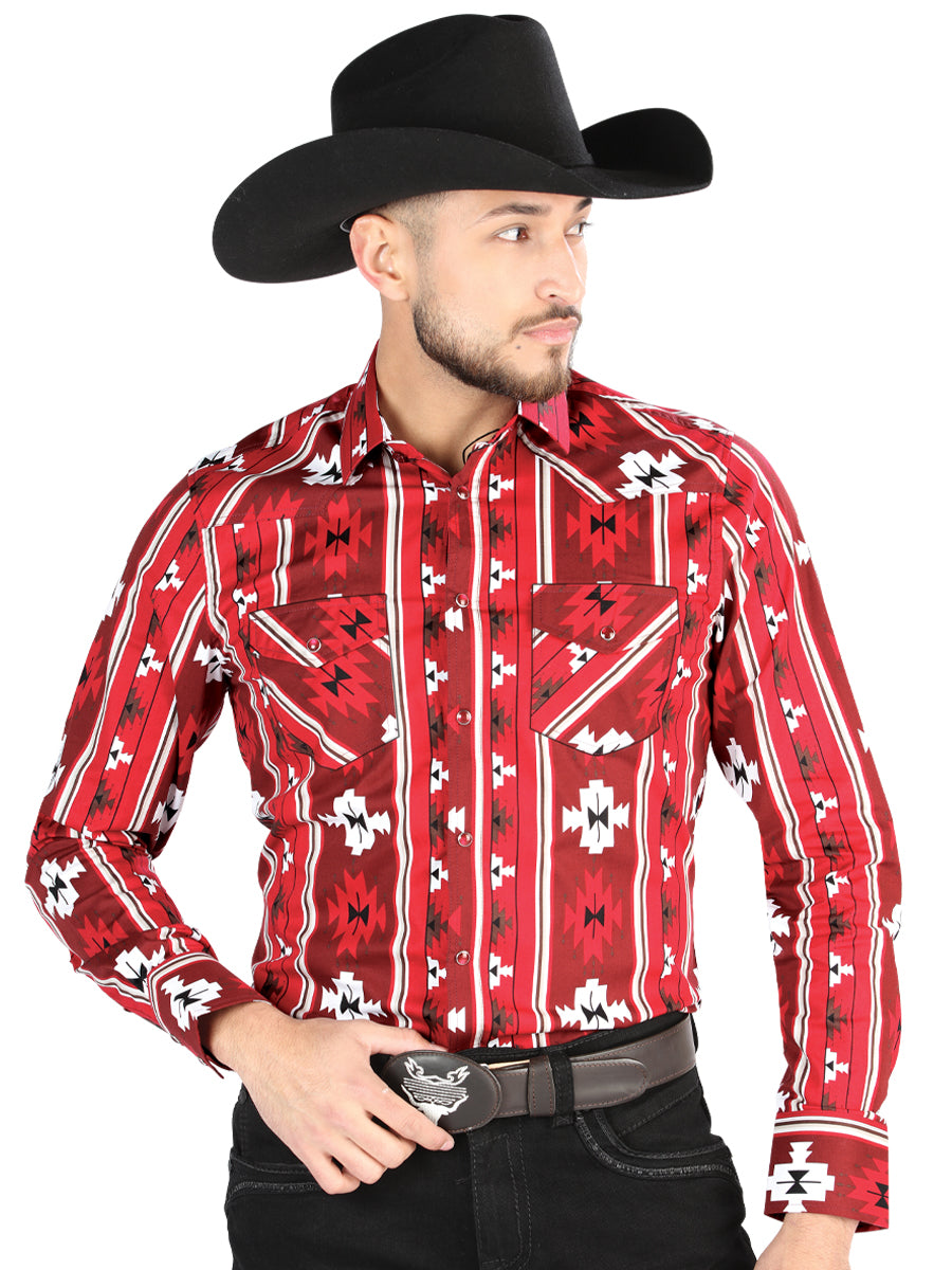 Men's El General - Casual Long Sleeve Shirt - Rojo 44472