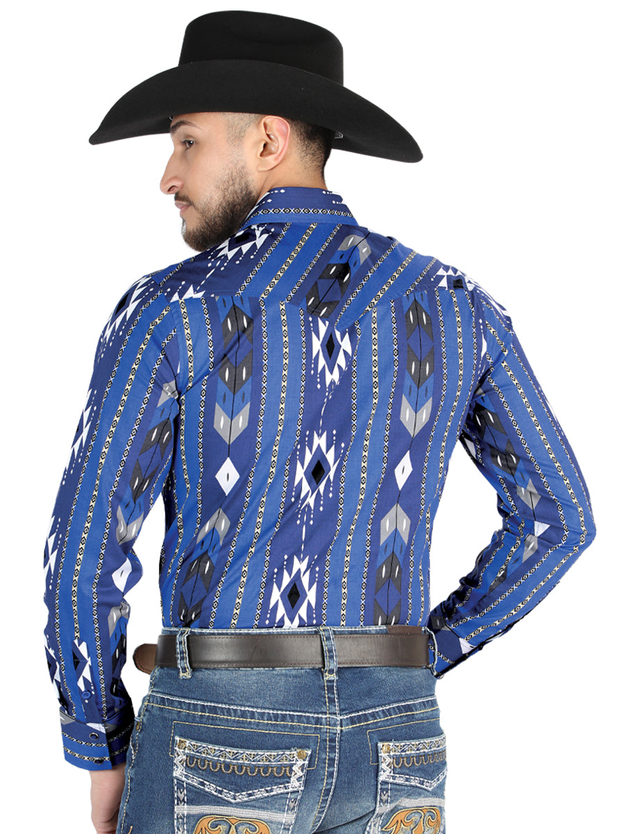 Men's El General - Casual Long Sleeve Shirt - Azul 44474