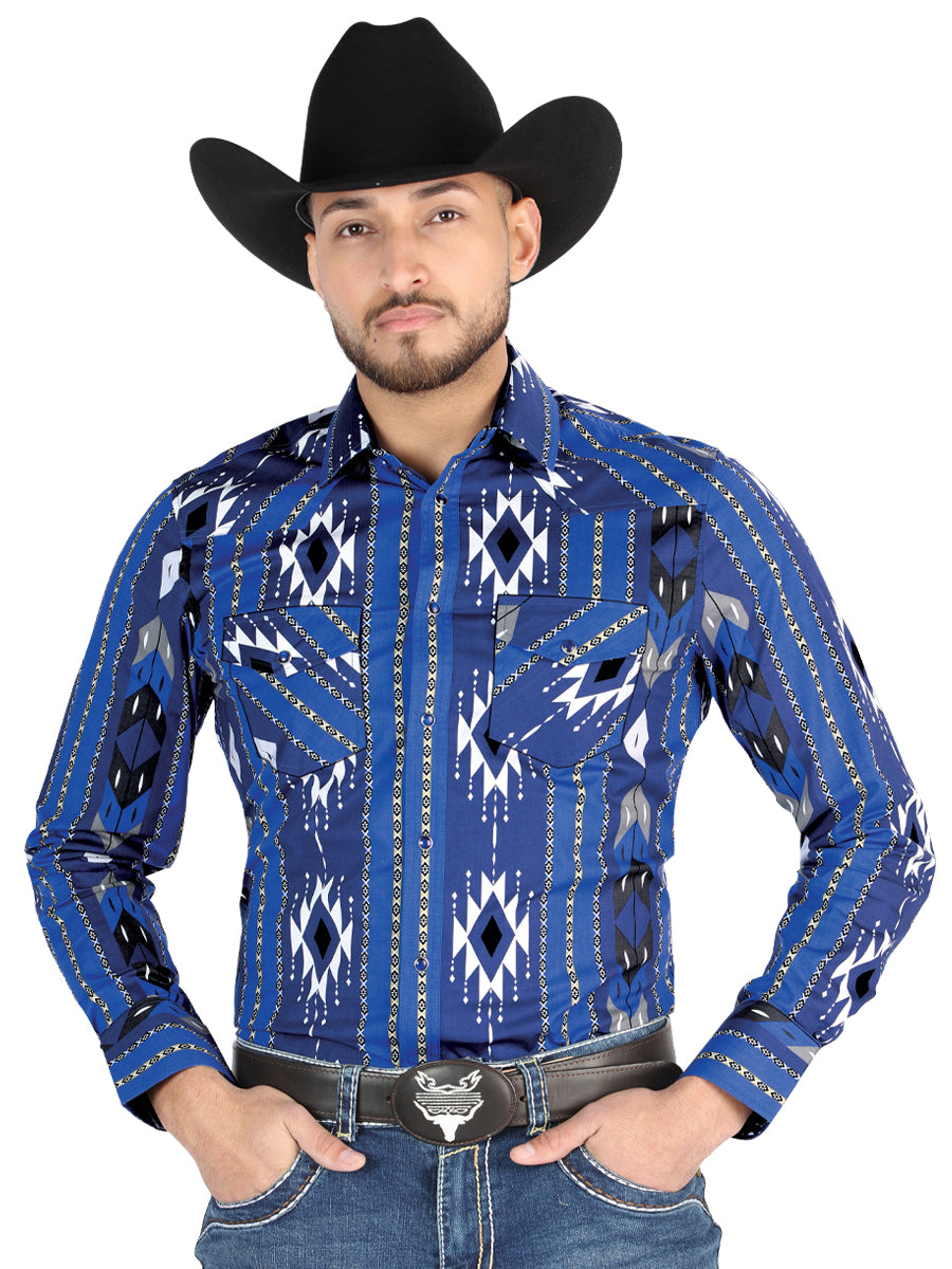Men's El General - Casual Long Sleeve Shirt - Azul 44474
