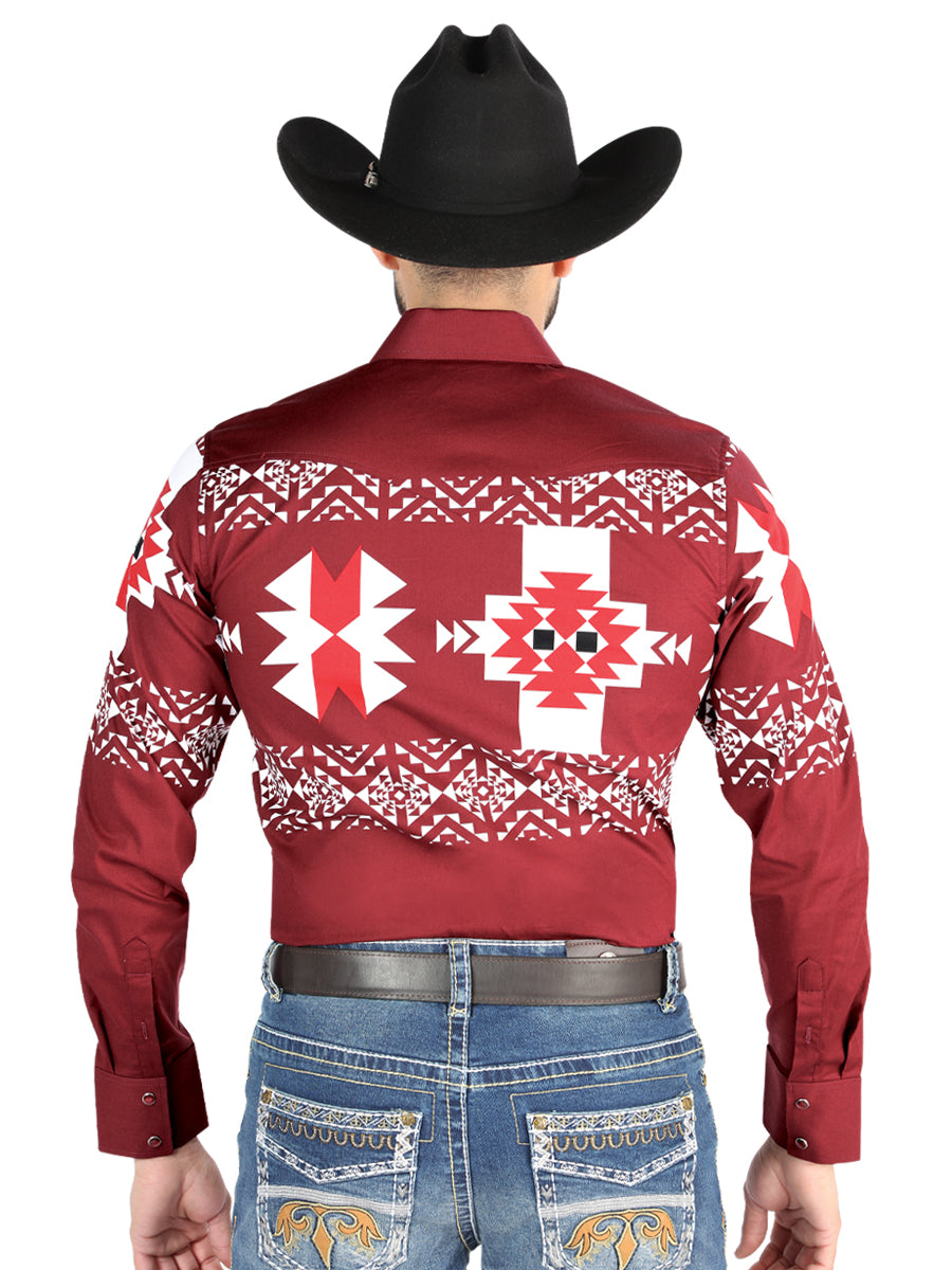 Men's El General - Casual Long Sleeve Shirt - Burgundy 44484