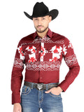 Men's El General - Casual Long Sleeve Shirt - Burgundy 44484