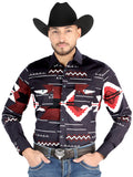 Men's El General - Casual Long Sleeve Shirt - Burgundy 44498