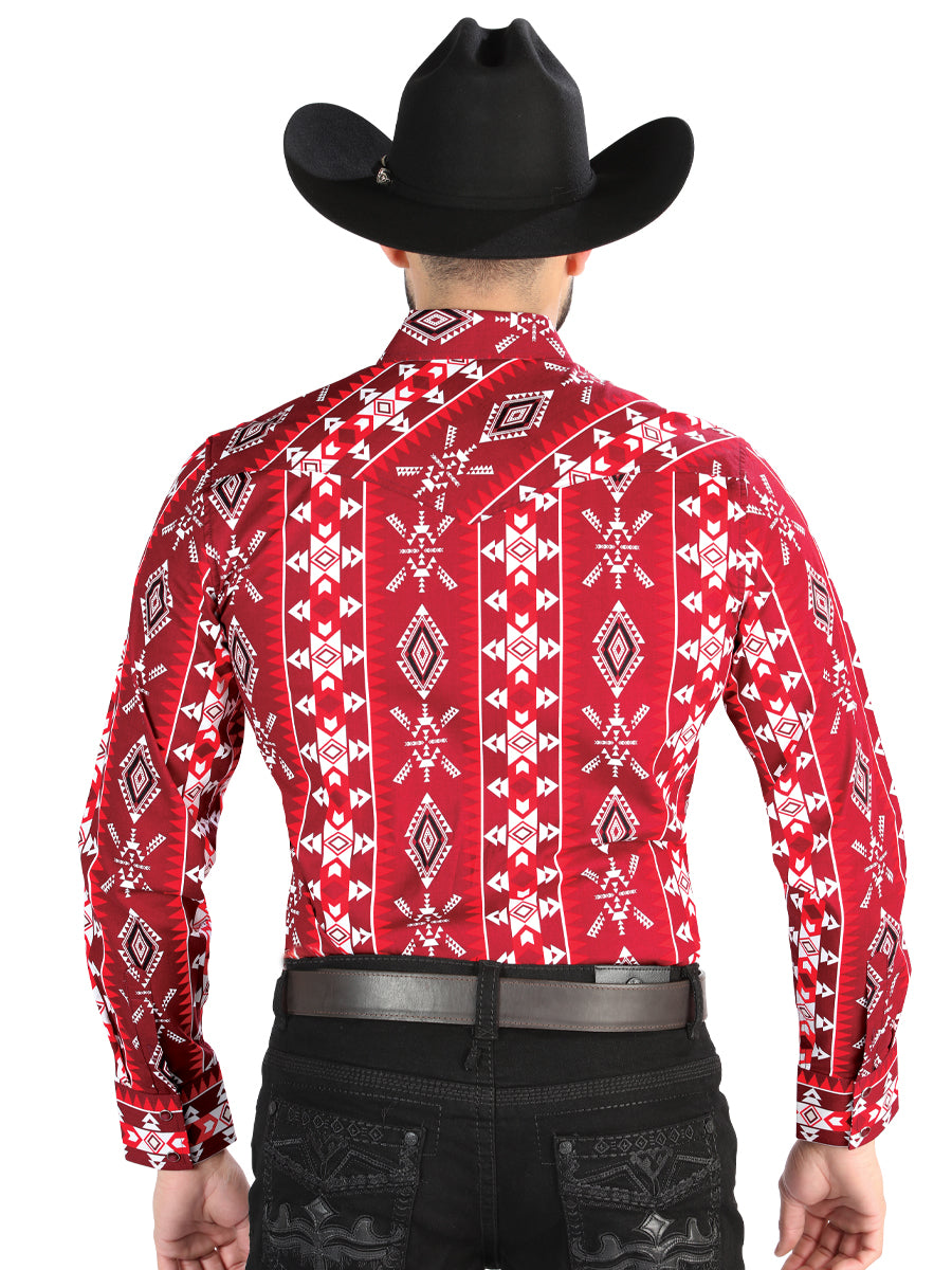 Men's El General - Casual Long Sleeve Shirt - Red 44504