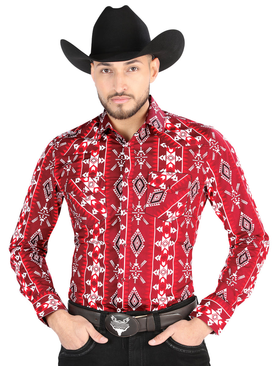 Men's El General - Casual Long Sleeve Shirt - Red 44504