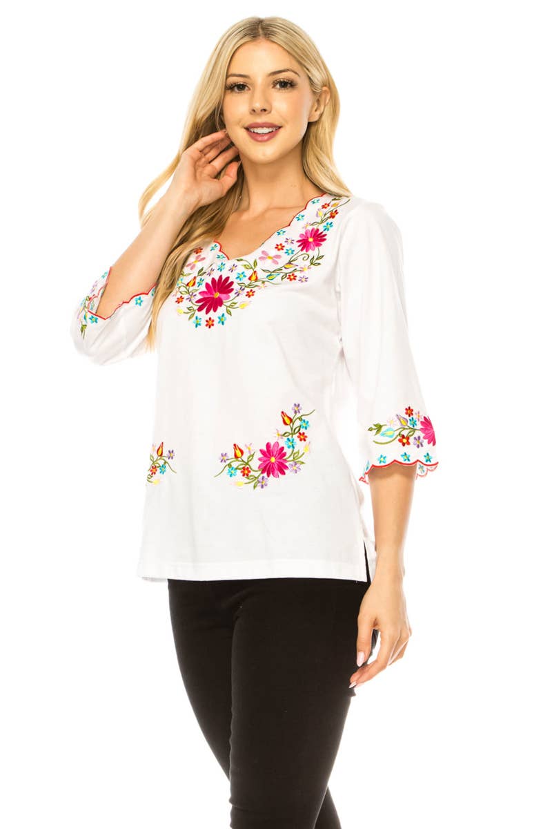 Adult Women's Traditional Embroidered 3 Quarter Sleeve - MT804