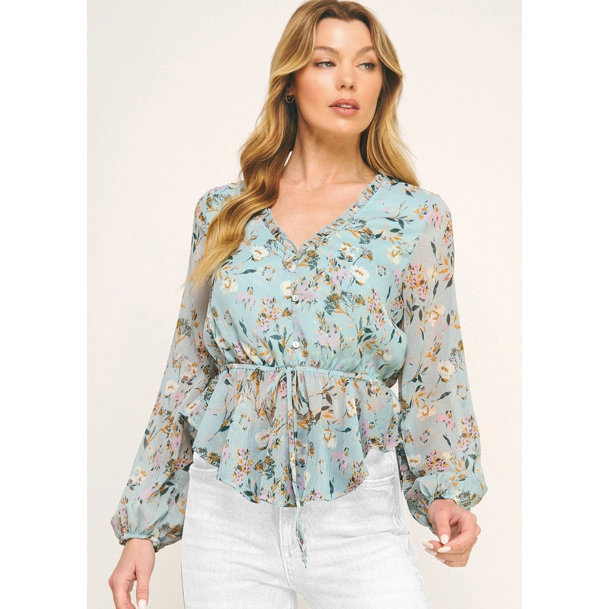 Winslow - Blusa con volantes, escote en V y lazos en la cintura Wild Blossom para mujer - MT5159466UO