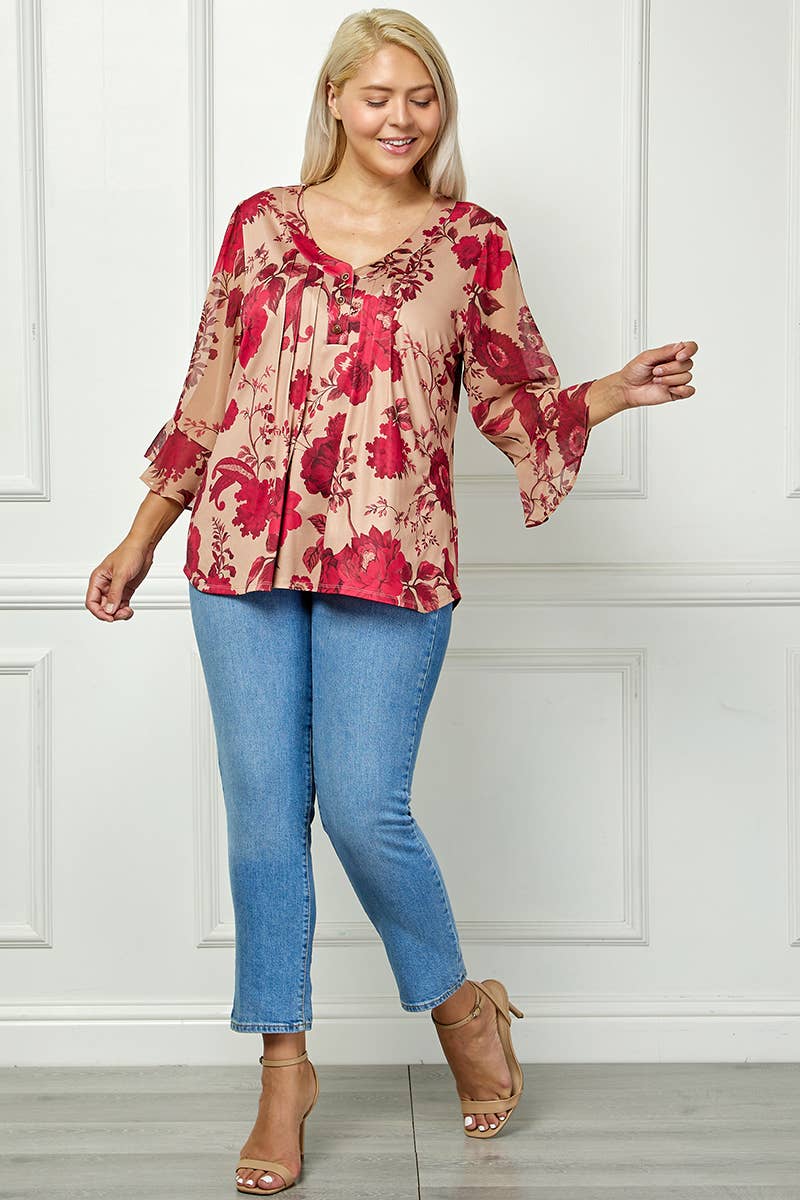 Colección Winslow - Blusa plisada Bloom Grace para mujer [Talla grande] - G537701L30X
