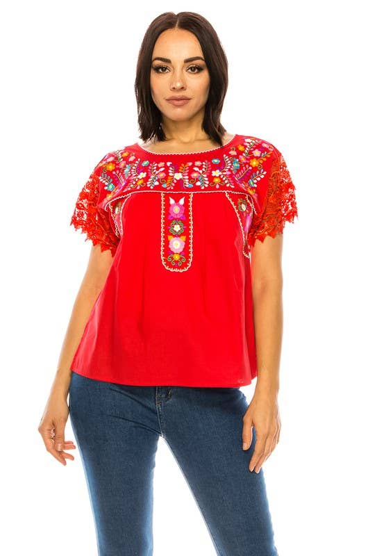 Adult Women's Puebla Traditional Embroidered Blouse - MT802