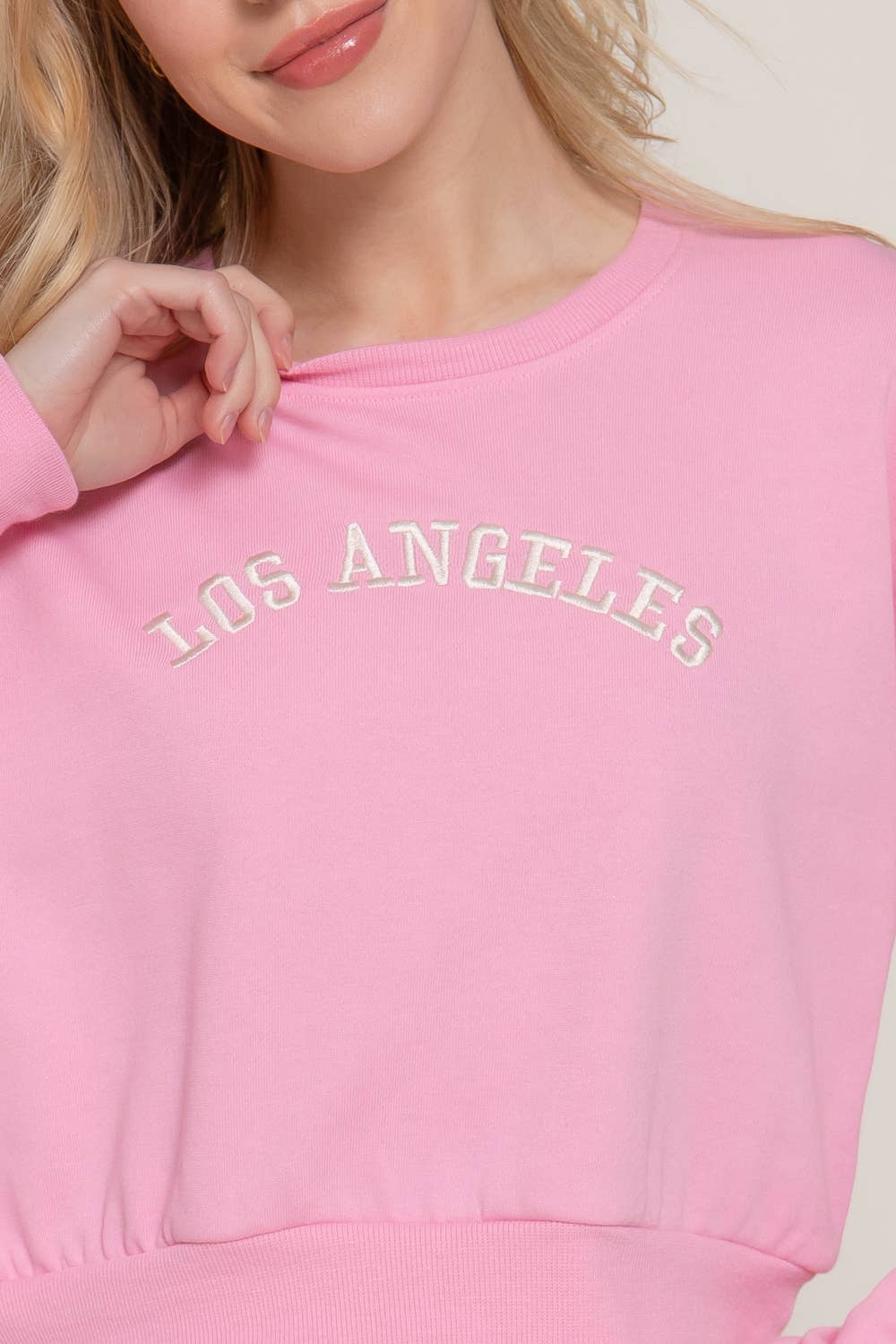 Active USA - Women's Long Dolman Sleeve Crew Neck Embroidery Crop Sweatshirt - T13931