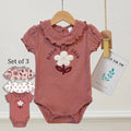 Conjunto de 3 bodis de chenilla floral bordada 100% algodón - B173H203