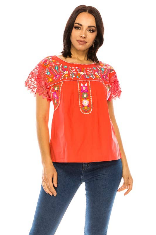 Adult Women's Puebla Traditional Embroidered Blouse - MT802